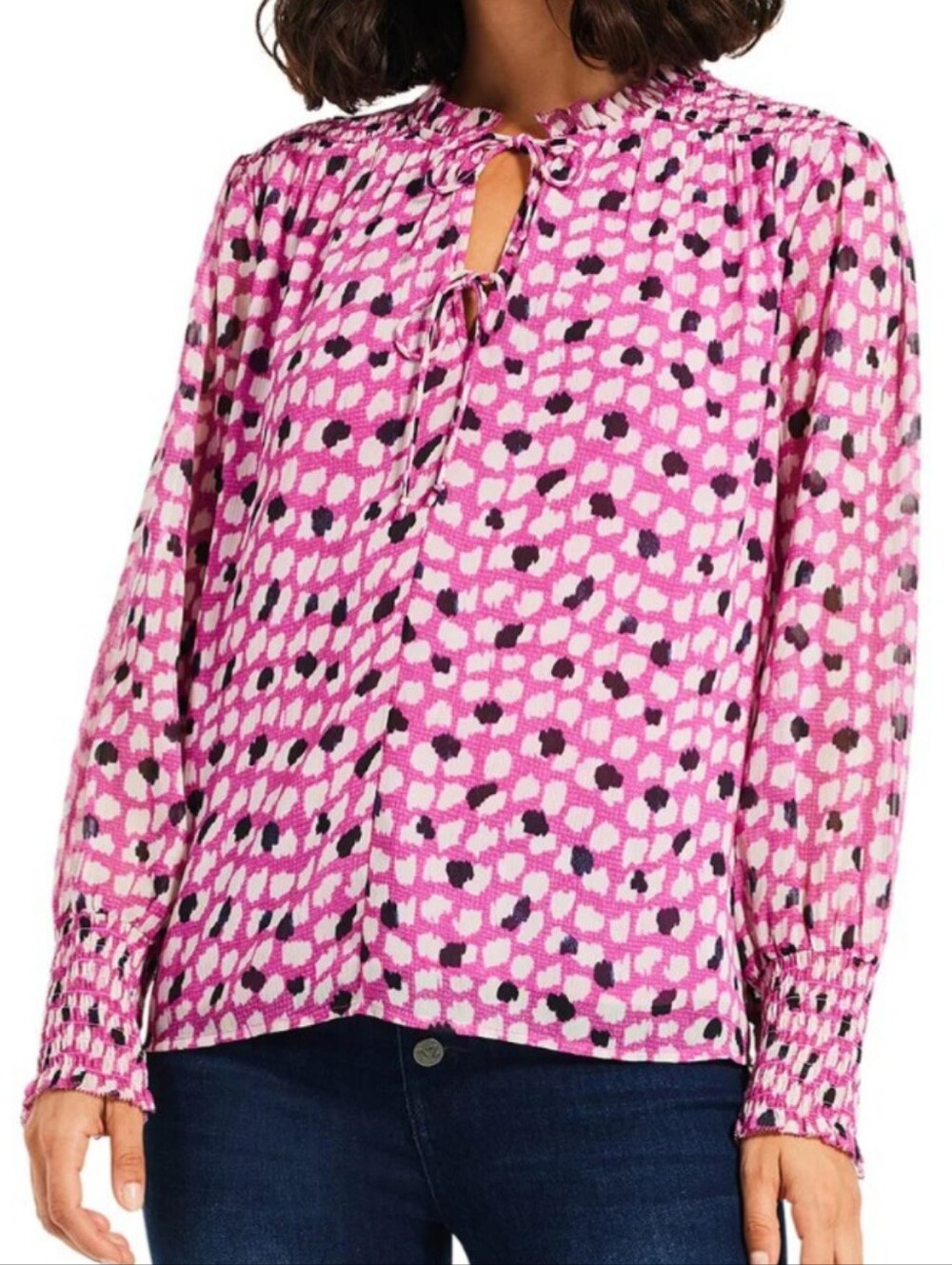 nwt NIC + ZOE vivid dot smocked blouse L